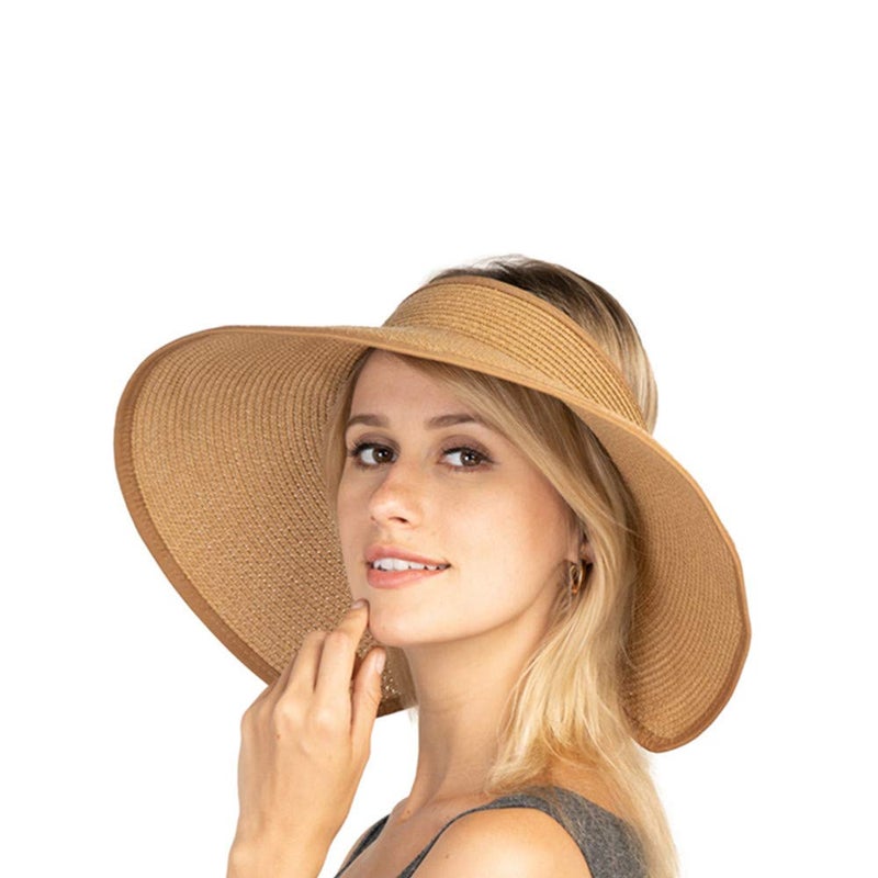 UOUDIO Sun Visor Hats Summer Wide Brim Clip on Beach Adjustable Large Brim Cap Golf Hat for Women Khaki - Image 1